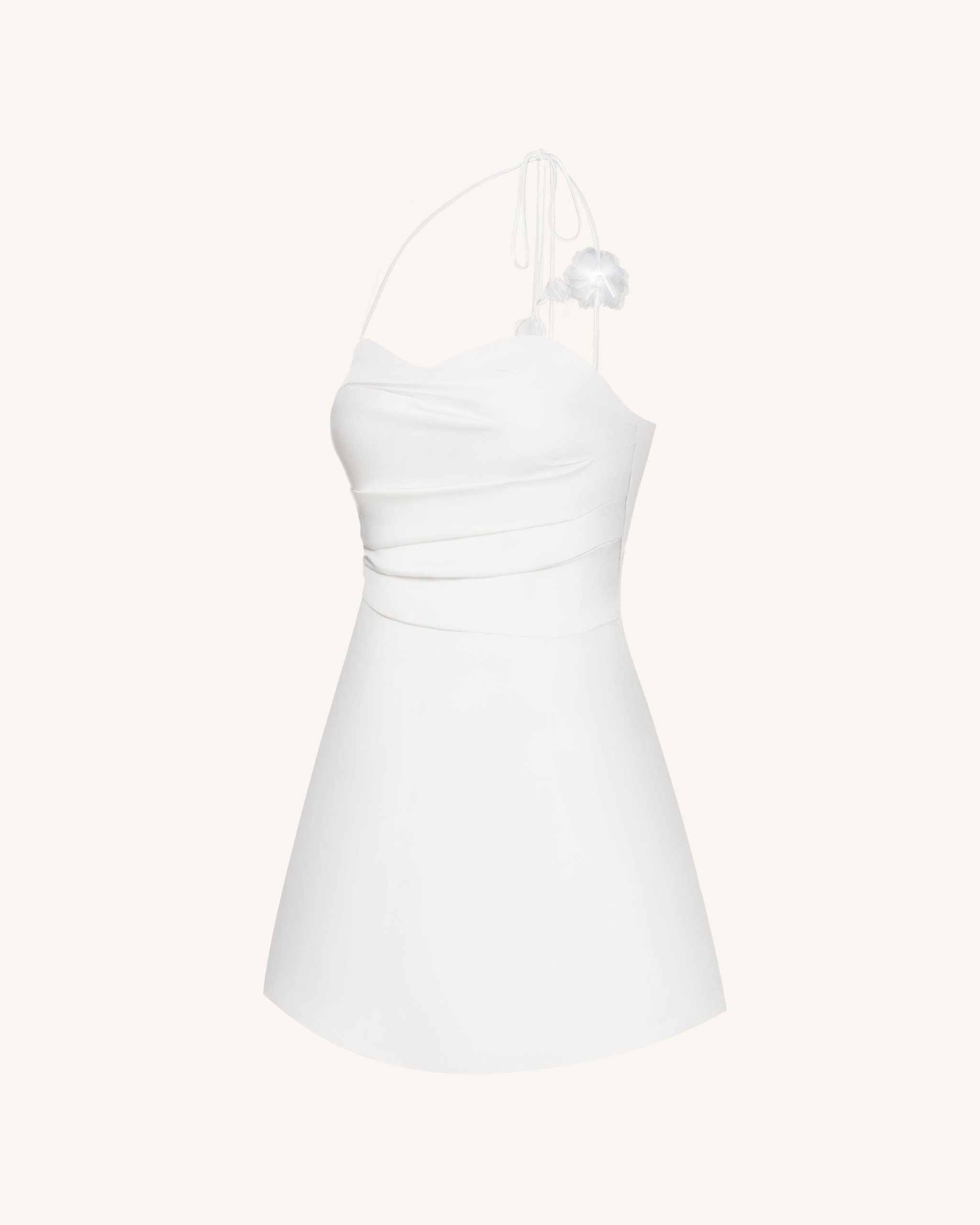 Floral Ruched Halter Mini Dress - White - Image 4