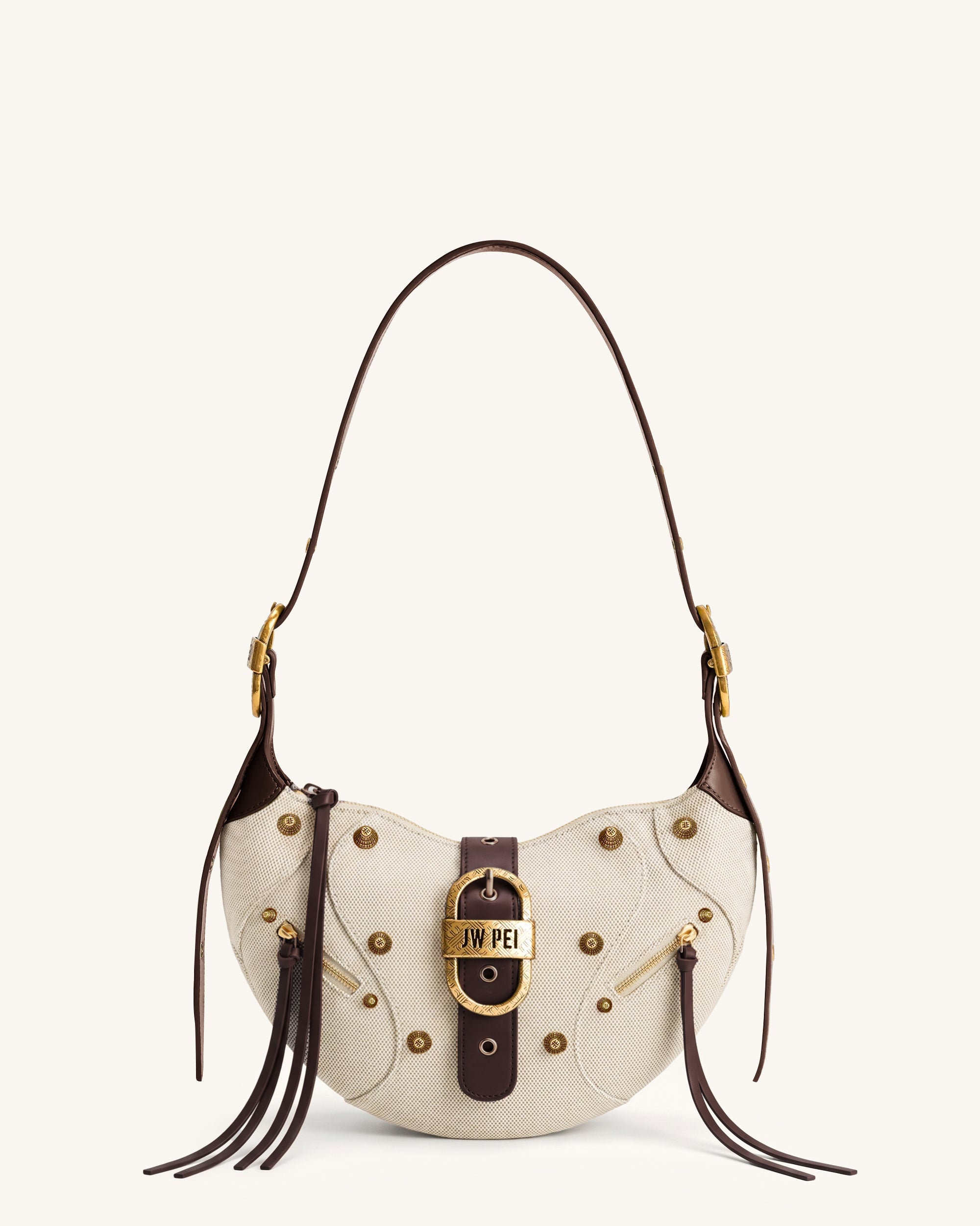 Tessa Studded Shoulder Bag - Dark Brown Canvas