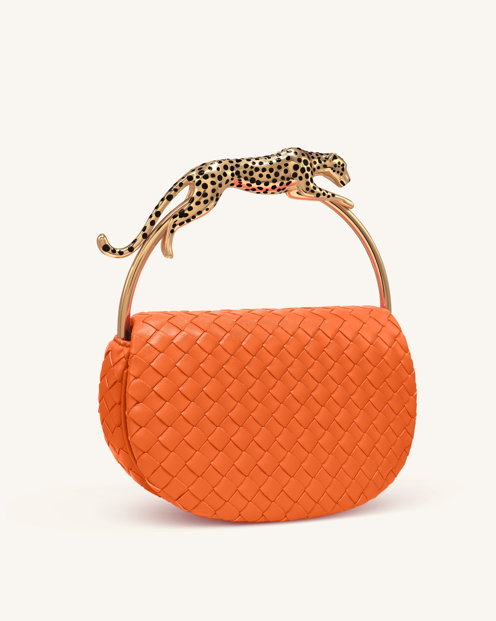 Ione Leopard Shaped Hardware Handle Woven Top Handle Bag - Orange - Image 2