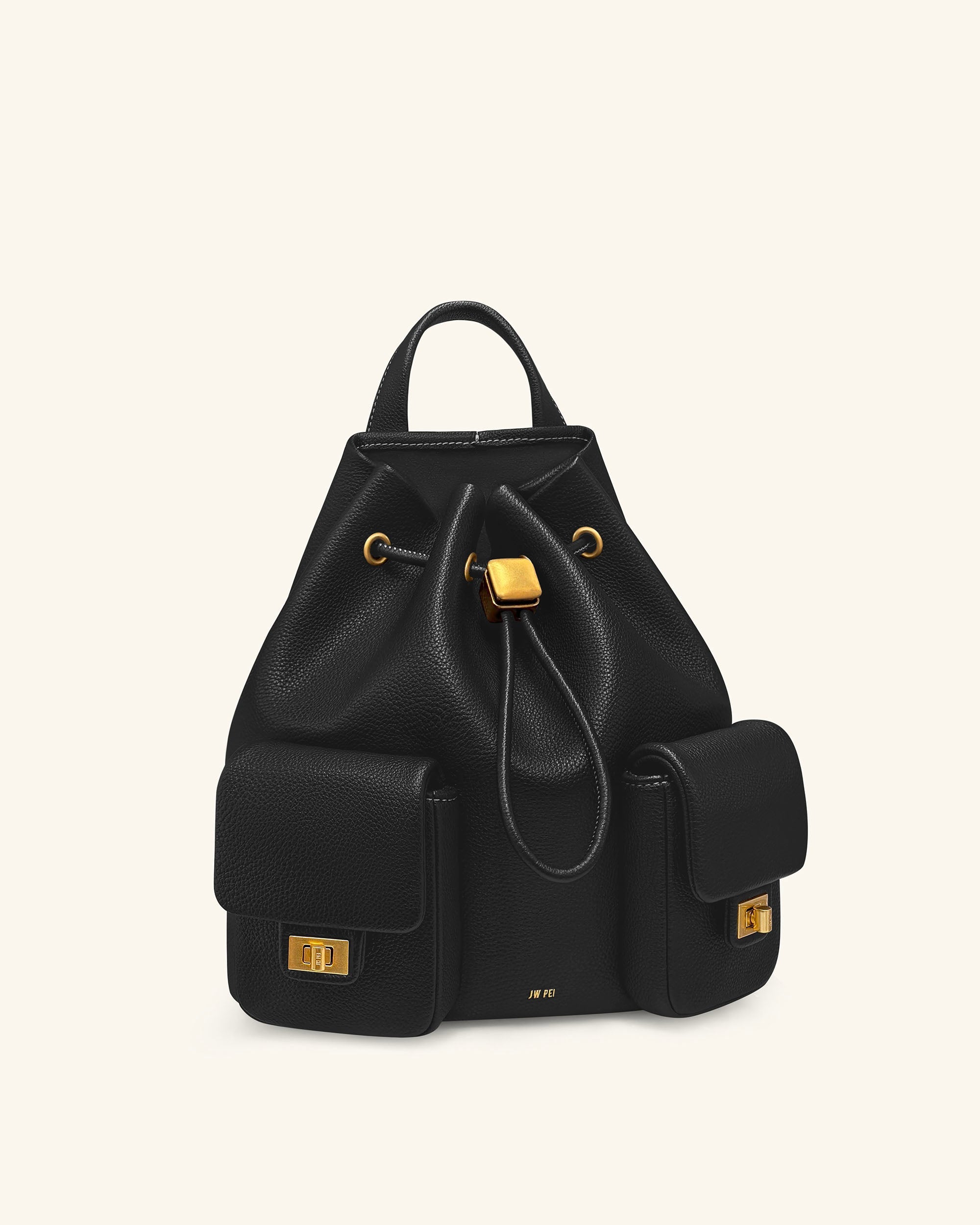 Avery Pebbled Drawstring Utility Backpack – Black - Image 2