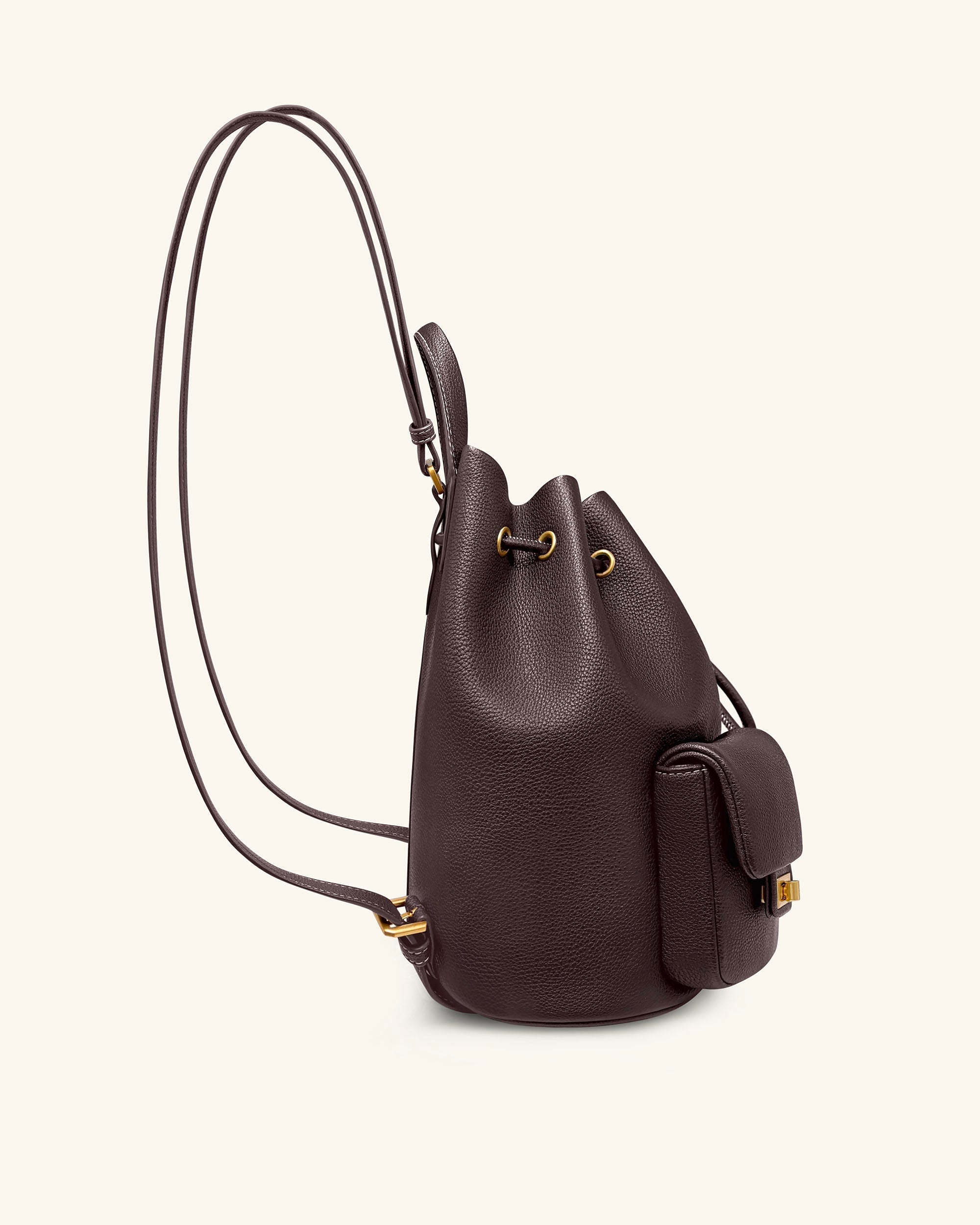 Avery Pebbled Drawstring Utility Backpack – Dark Brown - Image 3